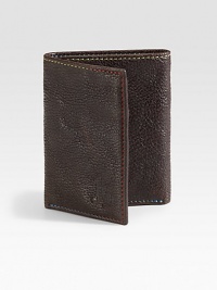 Remarkable craftsmanship and attention to detail is highlighted in this tri-fold design of vegetable leather with a digital printed leather lining, neatly storing and organizing your cash and credit cards with style and sophistication.One billfold compartmentNine card slotsCotton twill/leather liningLeather4W x 3HImported