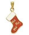 Santa will certainly want to fill this stocking! Crafted in 14k gold, stocking features a cute white and red enamel design and Ho Ho Ho script. Chain not included. Approximate length: 1 inch. Approximate width: 2/5 inch.