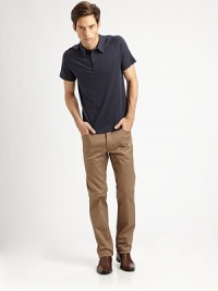 Dark khaki pant is a polished rendition of a classic five-pocket, updated with front J pockets and an additional coin pocket for added versatility.Five-pocket styleInseam, about 3395% cotton/5% polyurethaneDry cleanImported Dark khaki pant is a polished rendition of a classic five-pocket, updated with front J pockets and an additional coin pocket for added versatility.Five-pocket styleInseam, about 3395% cotton/5% polyurethaneDry cleanImported