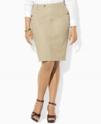 Lauren by Ralph Lauren's classic plus size skirt is rendered in lightweight denim with chic details for season-spanning style. Lauren by Ralph Lauren's classic plus size skirt is rendered in lightweight denim with chic details for season-spanning style.