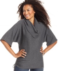 Relaxed style just got chicer with Karen Scott's dolman-sleeve top, featuring a ruched hem and cowl neckline. You'll love the super-soft feel of the fabric, too! Relaxed style just got chicer with Karen Scott's dolman-sleeve top, featuring a ruched hem and cowl neckline. You'll love the super-soft feel of the fabric, too!