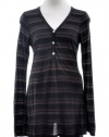 Ella Moss Black Metallic Striped V-Neck Long Sleeve Shirt Top Medium