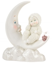 To the moon and back. A piece to cherish for yourself or loved ones, this figurine from Department 56 features an adorable Snowbaby sitting upon a half-moon in pure porcelain bisque. To the moon and back. A piece to cherish for yourself or loved ones, this figurine from Department 56 features an adorable Snowbaby sitting upon a half-moon in pure porcelain bisque.