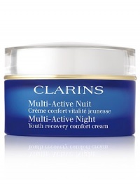 Say Goodnight to Early Wrinkles. Youth recovery cream with the benefits of eight hours of sleep in a jar to help renew and repair your skin. Multi-Active Night Cream complement the day creams with repairing and correcting actions, respectively. Multi-Active Night Youth Recovery creams help skin recover this sleep debt and helps restore cellular renewal. Skin looks more refreshed upon waking and the appearance of fine lines and wrinkles are diminished. 1.7 oz. Say Goodnight to Early Wrinkles. Youth recovery cream with the benefits of eight hours of sleep in a jar to help renew and repair your skin. Multi-Active Night Cream complement the day creams with repairing and correcting actions, respectively. Multi-Active Night Youth Recovery creams help skin recover this sleep debt and helps restore cellular renewal. Skin looks more refreshed upon waking and the appearance of fine lines and wrinkles are diminished. 1.7 oz.