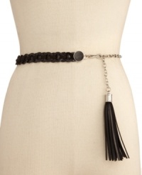 A unique chain belt with charming detail. Braided faux-leather and oversized tassel pull this Style&co. design in a handsome direction. A unique chain belt with charming detail. Braided faux-leather and oversized tassel pull this Style&co. design in a handsome direction.