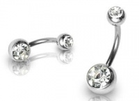Double CZ Swarovski Gem Belly Navel Ring 14g 7/16 Double CZ Swarovski Gem Belly Navel Ring 14g 7/16