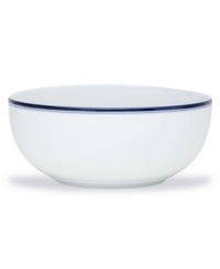 Named for a trendy Copenhagen neighborhood but designed with timeless style, the large Christianshavn Blue serving bowl features a double band of navy in pristine white porcelain. From Dansk. Named for a trendy Copenhagen neighborhood but designed with timeless style, the large Christianshavn Blue serving bowl features a double band of navy in pristine white porcelain. From Dansk.