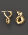 With a languid twist, a foldover hoop earring in polished 14 Kt. yellow gold.