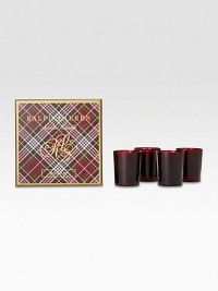 Four festive, fragrant votice fill your home with notes of red currant, evergreen and juniper for a home-for-the-holidays feel.Four-piece setRed glass votivesGift boxedBurn time, approx. 8 hrs. eachApprox. 1 oz. eachEach, 2Diam. X 4HImported Four festive, fragrant votice fill your home with notes of red currant, evergreen and juniper for a home-for-the-holidays feel.Four-piece setRed glass votivesGift boxedBurn time, approx. 8 hrs. eachApprox. 1 oz. eachEach, 2Diam. X 4HImported