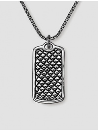 A woven texture in fine sterling silver. Includes 26 silver chain 1W X 1½H Made in USA