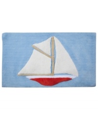 Set sail for uncharted bath decor with this nautical-themed bath rug from Creative Bath. Emblazoned with a seafaring schooner, this plush rug docks beautifully-powder rooms to bathrooms. Set sail for uncharted bath decor with this nautical-themed bath rug from Creative Bath. Emblazoned with a seafaring schooner, this plush rug docks beautifully-powder rooms to bathrooms.