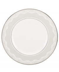 Laced with vintage elegance, the Chapel Hill accent plate features a modern silhouette and prim doily pattern with platinum trim. Fine bone china from kate spade new york ensures a head-turning table setting for dinner parties, holidays and more. Laced with vintage elegance, the Chapel Hill accent plate features a modern silhouette and prim doily pattern with platinum trim. Fine bone china from kate spade new york ensures a head-turning table setting for dinner parties, holidays and more.