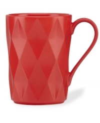 A cut above. The Castle Peak mug presents an ultra-modern take on kate spade new york's signature bow motif featuring bold faceted accents in chili-red stoneware. A cut above. The Castle Peak mug presents an ultra-modern take on kate spade new york's signature bow motif featuring bold faceted accents in chili-red stoneware.