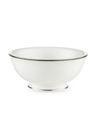 Express the best of taste at the table. Lustrous banded details add a crisp, clean finish to the white china fruit bowl. Express the best of taste at the table. Lustrous banded details add a crisp, clean finish to the white china fruit bowl.