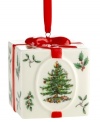 With an historic pattern starring the most cherished symbol of the season, Spode's Christmas Tree Holiday Present ornament is a festive gift to holiday homes. With mistletoe and holly, all wrapped up in a red bow. Ornament differs slightly from product shown; item is not dated.