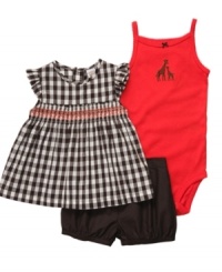 Get adventurous. She'll be comfy with standout style in this safari-inspired bodysuit, dress and short set from Carter's. Get adventurous. She'll be comfy with standout style in this safari-inspired bodysuit, dress and short set from Carter's.