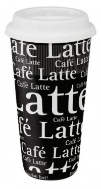 Konitz Cafe Latte Writing On Black 12-Ounce Travel Mugs and Silicon Lid, Black/White, Set of 2 Konitz Cafe Latte Writing On Black 12-Ounce Travel Mugs and Silicon Lid, Black/White, Set of 2