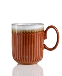 A rustic glaze, textured feel and rounded base make Denby's fluted mug a stylish go-to for cocoa, coffee and soup. Ultra-sturdy stoneware heats and reheats easily for everyday, anytime use. A rustic glaze, textured feel and rounded base make Denby's fluted mug a stylish go-to for cocoa, coffee and soup. Ultra-sturdy stoneware heats and reheats easily for everyday, anytime use.