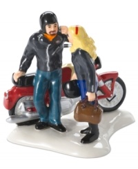 Ride on. This vibrant young couple travels in style, taking a bold red Harley to Snow Village's biggest holiday bash. A must-have figurine for bikers, from Department 56. Ride on. This vibrant young couple travels in style, taking a bold red Harley to Snow Village's biggest holiday bash. A must-have figurine for bikers, from Department 56.