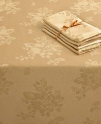 Elegance with an autumnal twist. Featuring a leafy damask pattern in radiant gold, Homewear's Dinner Party Gold tablecloth outfits your harvest table in seasonal splendor. (Clearance) Elegance with an autumnal twist. Featuring a leafy damask pattern in radiant gold, Homewear's Dinner Party Gold tablecloth outfits your harvest table in seasonal splendor. (Clearance)