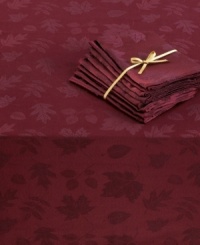 All-in-one elegance. With a tablecloth and napkins to match, this Dinner Party table linens set is the perfect backdrop for autumn and wintertime entertaining. Featuring machine washable fabric with a pretty sheen and tonal leaf pattern. (Clearance) All-in-one elegance. With a tablecloth and napkins to match, this Dinner Party table linens set is the perfect backdrop for autumn and wintertime entertaining. Featuring machine washable fabric with a pretty sheen and tonal leaf pattern. (Clearance)