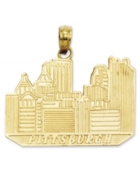 Proclaim your love for the powerful Steel City with this intricately-carved charm of the Pittsburgh skyline. Crafted of 14k gold. Chain not included. Approximate drop length: 1 inch. Approximate drop width: 1 inch. Proclaim your love for the powerful Steel City with this intricately-carved charm of the Pittsburgh skyline. Crafted of 14k gold. Chain not included. Approximate drop length: 1 inch. Approximate drop width: 1 inch.