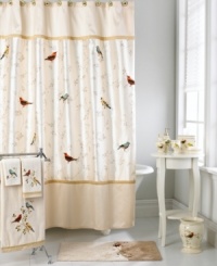 A touch of Spring. Featuring intricately embroidered birds on two-tone cotton, Avanti's Gilded Birds bath rug accents your space with an air of elegance perfect in any season. Also features a non-skid latex backing. A touch of Spring. Featuring intricately embroidered birds on two-tone cotton, Avanti's Gilded Birds bath rug accents your space with an air of elegance perfect in any season. Also features a non-skid latex backing.
