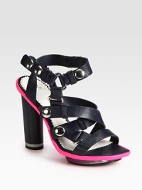 Modern leather style with metal hardware, contrasting trim and an ankle strap secured with a snap closure. Self-covered heel, 4 (100mm)Island platform, ½ (15mm)Compares to a 3½ heel (90mm)Leather upperLeather liningRubber solePadded insoleImportedOUR FIT MODEL RECOMMENDS ordering true whole size; ½ sizes should order the next whole size up. Modern leather style with metal hardware, contrasting trim and an ankle strap secured with a snap closure. Self-covered heel, 4 (100mm)Island platform, ½ (15mm)Compares to a 3½ heel (90mm)Leather upperLeather liningRubber solePadded insoleImportedOUR FIT MODEL RECOMMENDS ordering true whole size; ½ sizes should order the next whole size up.