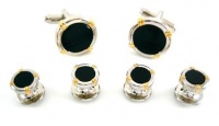 Geoffrey Beene Mens Polished Rhodium Circle With Black Epoxy Center And Gold Accents Dress Set, Silver/Black, One Size