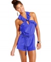 Girlish ruffles flutter across a flirty bodice and add chic, summery style to this romper from Rampage! Style the look with towering wedges for a day ensemble that shines!