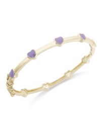 A look they're sure to love. Lily Nily's children's bracelet is set in 18k gold over sterling silver and features purple enamel hearts along the outside for a stylish touch. Item comes packaged in a signature Lily Nily Gift Box. Approximate inside circumference: 5-3/4 inches. Approximate diameter: 2 inches. A look they're sure to love. Lily Nily's children's bracelet is set in 18k gold over sterling silver and features purple enamel hearts along the outside for a stylish touch. Item comes packaged in a signature Lily Nily Gift Box. Approximate inside circumference: 5-3/4 inches. Approximate diameter: 2 inches.
