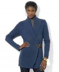 Infused with chic heritage style, Lauren Ralph Lauren's essential cardigan is elegantly knit in a soft cotton blend with an equestrian-inspired buckle and a classic shawl collar. Infused with chic heritage style, Lauren Ralph Lauren's essential cardigan is elegantly knit in a soft cotton blend with an equestrian-inspired buckle and a classic shawl collar.