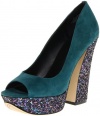 Boutique 9 Women's Alesandra Glitter Peep-Toe Pump,Dark Turquoise,8.5 M US