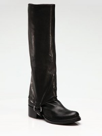 Soft, supple leather with buckle and strap detail at the heel.Stacked heel, 1¼ (30mm) Shaft, 16½ Leg circumference, 14 Pull on Silvertone buckle Leather lining and sole Padded insole Made in Italy Soft, supple leather with buckle and strap detail at the heel.Stacked heel, 1¼ (30mm) Shaft, 16½ Leg circumference, 14 Pull on Silvertone buckle Leather lining and sole Padded insole Made in Italy