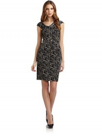 THE LOOKAllover geometric printAsymmetrical pleated shoulder strapsDraped off-center twist front detailSleevelessRemovable slim buckle beltBack zipperTHE FITAbout 40 from shoulder to hemTHE MATERIAL95% polyester/5% spandexFully linedCARE & ORIGINDry cleanImportedModel shown is 5'10 (177cm) wearing US size 4. THE LOOKAllover geometric printAsymmetrical pleated shoulder strapsDraped off-center twist front detailSleevelessRemovable slim buckle beltBack zipperTHE FITAbout 40 from shoulder to hemTHE MATERIAL95% polyester/5% spandexFully linedCARE & ORIGINDry cleanImportedModel shown is 5'10 (177cm) wearing US size 4.