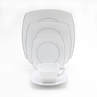 Gleaming platinum rings adorn this very contemporary white china giving it a look that is both traditional and very modern. You'll bring it out again and again for all your special occasions. Gleaming platinum rings adorn this very contemporary white china giving it a look that is both traditional and very modern. You'll bring it out again and again for all your special occasions.