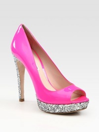 Patent leather peep-toe design elevated by a shimmering glitter heel and platform. Glitter heel, 5 (125mm)Glitter platform, 1 (25mm)Compares to a 4 heel (100mm)Patent leather upperLeather lining and solePadded insoleMade in ItalyOUR FIT MODEL RECOMMENDS ordering one size down as this style runs large. Additional Information Women's Shoe Size Guide (International Equivalents) Patent leather peep-toe design elevated by a shimmering glitter heel and platform. Glitter heel, 5 (125mm)Glitter platform, 1 (25mm)Compares to a 4 heel (100mm)Patent leather upperLeather lining and solePadded insoleMade in ItalyOUR FIT MODEL RECOMMENDS ordering one size down as this style runs large. Additional Information Women's Shoe Size Guide (International Equivalents)