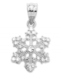 As unique as you are. This stunning cut-out snowflake comes in polished 14k white gold. Chain not included. Approximate length: 7/10 inch. Approximate width: 2/5 inch. As unique as you are. This stunning cut-out snowflake comes in polished 14k white gold. Chain not included. Approximate length: 7/10 inch. Approximate width: 2/5 inch.