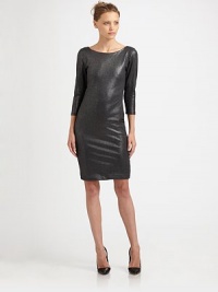 An edgy, forward-looking style in shimmering silk with an alluring mesh back.BoatneckThree-quarter sleevesSide zip closureAsymmetrical sheer back panelAbout 23 from natural waist95% silk/5% spandexDry cleanImported of Italian fabricModel shown is 5'9½ (176cm) wearing US size 4. An edgy, forward-looking style in shimmering silk with an alluring mesh back.BoatneckThree-quarter sleevesSide zip closureAsymmetrical sheer back panelAbout 23 from natural waist95% silk/5% spandexDry cleanImported of Italian fabricModel shown is 5'9½ (176cm) wearing US size 4.