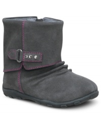 These boots were made for walking. She can kick it in comfort with these suede Pearl boots from Stride Rite. These boots were made for walking. She can kick it in comfort with these suede Pearl boots from Stride Rite.