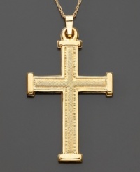 Simple and elegant, this beautiful cross pendant is set in 14k gold. Approximate length: 2 inches. Chain not included. Simple and elegant, this beautiful cross pendant is set in 14k gold. Approximate length: 2 inches. Chain not included.