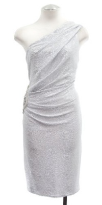 David Meister Silver/White One-Shoulder Embellished Metallic Dress 10 David Meister Silver/White One-Shoulder Embellished Metallic Dress 10