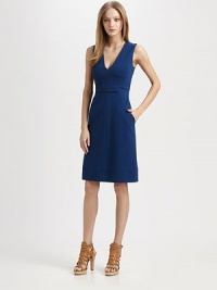 Pencil silhouette of impeccably tailored soft-stretch fabric with a rectangular detail at the waist. V-neckWide shoulder strapsSleevelessConcealed side zipAbout 22 from natural waist71% viscose/23% polyamide/6% elastaneDry cleanImportedModel shown is 5'9½ (176cm) wearing US size 4. Pencil silhouette of impeccably tailored soft-stretch fabric with a rectangular detail at the waist. V-neckWide shoulder strapsSleevelessConcealed side zipAbout 22 from natural waist71% viscose/23% polyamide/6% elastaneDry cleanImportedModel shown is 5'9½ (176cm) wearing US size 4.