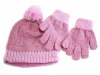 Nike Youth Girl's 7/16 Pom Pom Beanie Hat & Gloves Set (Pink)