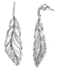 Light as a feather, and twice as fashionable. CRISLU's stunning drop earrings combine micro pave-set cubic zirconias (2-1/5 ct. t.w.) in a polished platinum over sterling silver setting. Approximate drop: 1-1/2 inches.