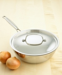 Fry, sauté and sear your way to a meal fit for a king with Cuisinart's versatile chef's pan. With a brilliant mirrored stainless steel exterior, this large-capacity pan is as attractive as it is practical and durable. The secret is in the base where 18/4 stainless steel and pure aluminum are encapsulated to ensure fast and even heating. Limited lifetime warranty. Fry, sauté and sear your way to a meal fit for a king with Cuisinart's versatile chef's pan. With a brilliant mirrored stainless steel exterior, this large-capacity pan is as attractive as it is practical and durable. The secret is in the base where 18/4 stainless steel and pure aluminum are encapsulated to ensure fast and even heating. Limited lifetime warranty.