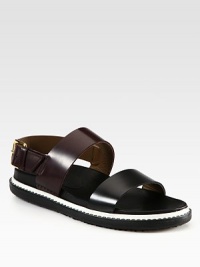 Bicolor leather favorite with contrast scalloped trim and an adjustable strap for a minimal-chic look. Rubber platform, ¾ (20mm)Leather upperAdjustable strapLeather liningRubber solePadded insoleMade in Italy Bicolor leather favorite with contrast scalloped trim and an adjustable strap for a minimal-chic look. Rubber platform, ¾ (20mm)Leather upperAdjustable strapLeather liningRubber solePadded insoleMade in Italy