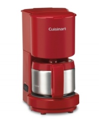 The perfect addition to a small space lights up your kitchen and awakens your senses. Brewing 4 cups of your favorite blend, this coffee maker lets you pour a cup mid-brew and shuts off automatically after 30 minutes so you can get your morning fix and get going. 3-year limited warranty. Model DCC-450R. The perfect addition to a small space lights up your kitchen and awakens your senses. Brewing 4 cups of your favorite blend, this coffee maker lets you pour a cup mid-brew and shuts off automatically after 30 minutes so you can get your morning fix and get going. 3-year limited warranty. Model DCC-450R.