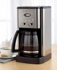 Elegantly detailed in brushed stainless steel and black chrome, this futuristically styled coffee maker offers a truly awakening experience. The 12-cup carafe-style pot and stainless steel controls let you choose one of two brewing cycles - 1 to 4 cups or 5 or more cups - for more flavor and less waste. Three-year limited warranty. Elegantly detailed in brushed stainless steel and black chrome, this futuristically styled coffee maker offers a truly awakening experience. The 12-cup carafe-style pot and stainless steel controls let you choose one of two brewing cycles - 1 to 4 cups or 5 or more cups - for more flavor and less waste. Three-year limited warranty.