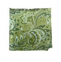 100% Silk Woven Moss Paisley Pocket Square